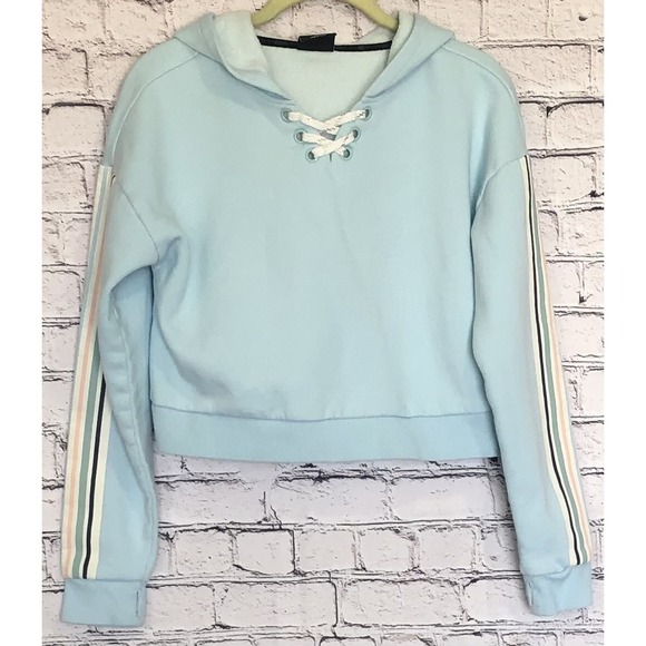 ZELOS Girl's Hoodie Cropped Sweatshirt Size XL Blue Thumb Holes EUC - Picture 1 of 7